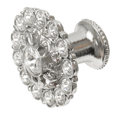 Caché grand bouton rond avec pied évasé avec cristal Swarovski transparent 