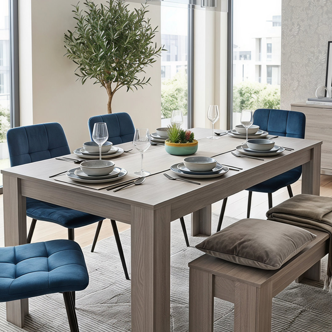 Kosy Koala Grey Dining Table & 4 Blue Velvet Tufted Chairs With 1 Bench | : 140Cm X 80Cm - Image 5