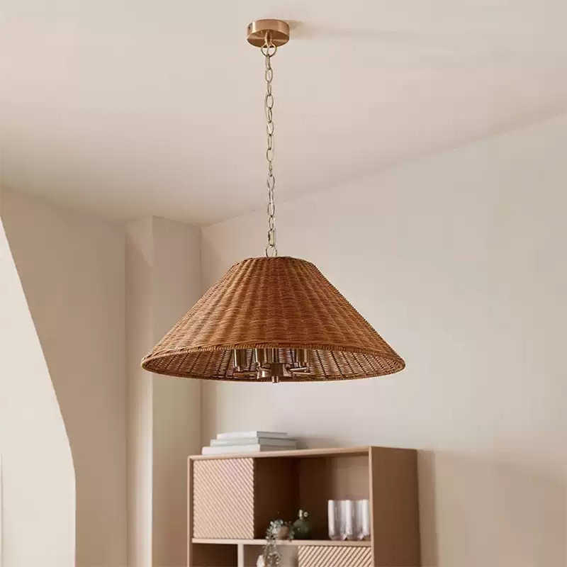 Lustre japonais en rotin à hauteur réglable de style Wabi-Sabi, H 9,4 po x l 23,62 po x P 23,62 po