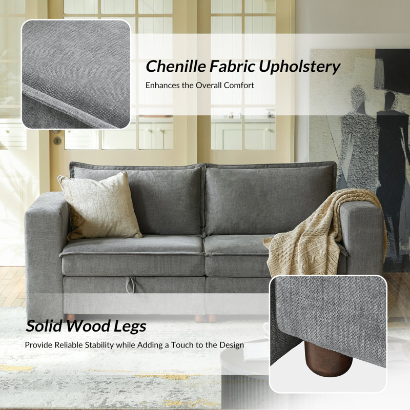 Bessette 76" Modern Chenille Storage Loveseat Sofa Removable Cover, Gray