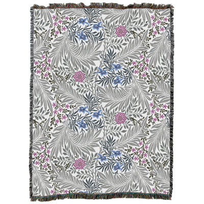 Couverture Pure Country Weavers William Morris Larkspur Heather XL - Arts & Crafts - Jeté en tapisserie tissée en coton - Fabriqué aux États-Unis (82x62)