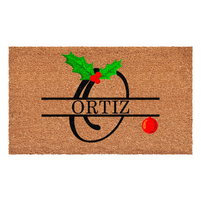 Personalized Christmas Holly Doormat, Letter O