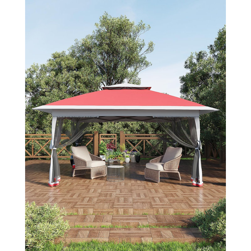 Canopy Tent, Steel Frame with Polyester Fabric, 12x12 ft, Pop-Up Gazebo with Mosquito Netting and Adjustable Height, Outdoor Backyard Parties and BBQs