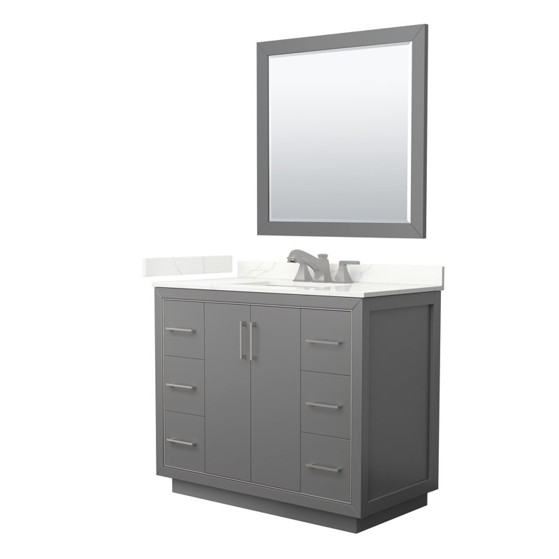 42'' W Single Vanity, Giotto Quartz, Dark Gray, Matte Black