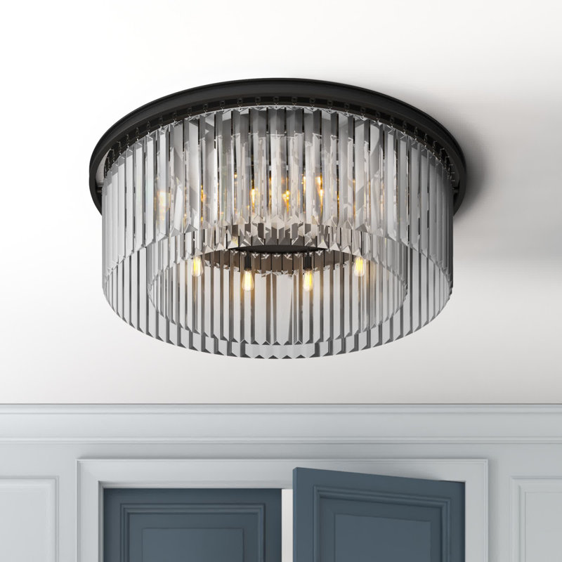 Yazmin Crystal Flush Mount, Matte Black, Smoky
