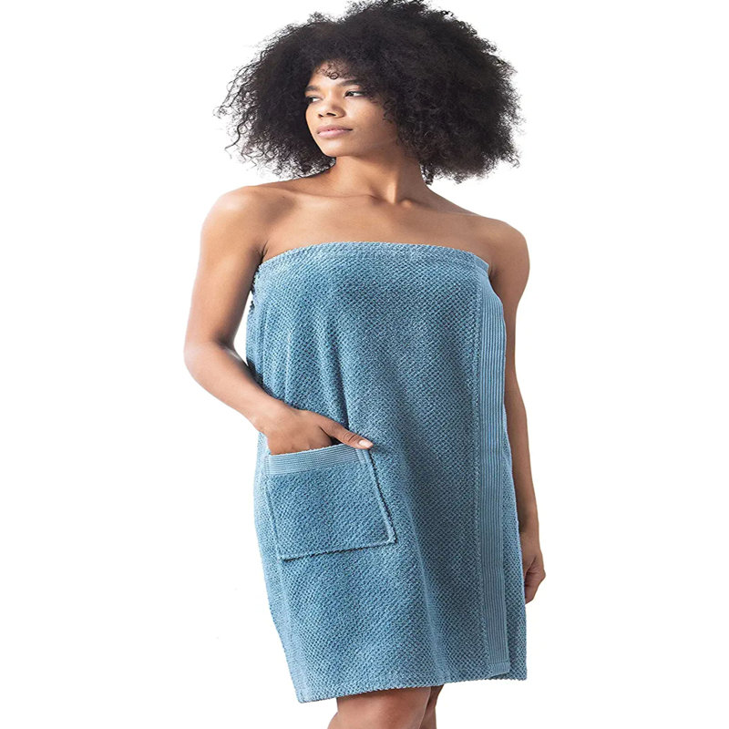 Peignoir au-dessus du genou avec poches MaKee, Bleu, XXL