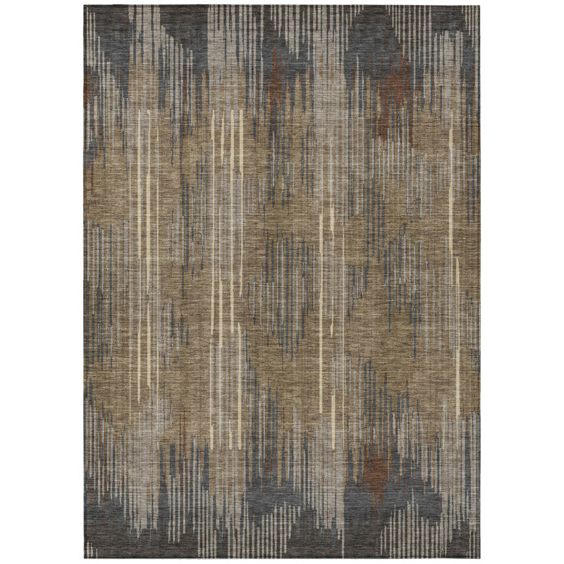 Tapis intérieur lavable rayé taupe 5 pi x 8 pi gris et ivoire