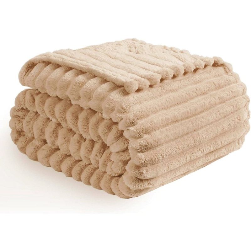 Striped Plush Lightweight Throw Blanket, Ultra Soft & Cozy for Sofa Couch Bed, Machine Washable, Brown, 150cm x 200cm