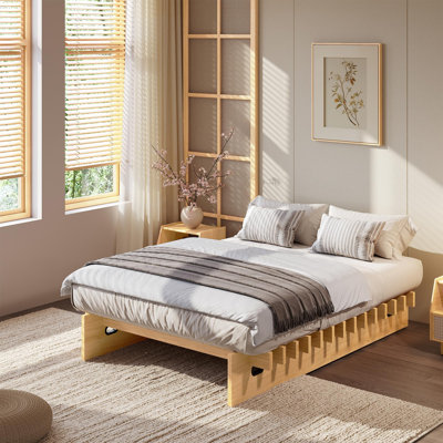 Low-Profile Wood Platform Bed Frame with Slat Support, Floor Bed Design