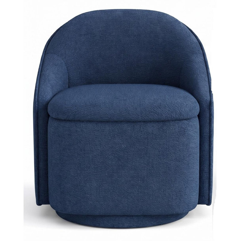  Fauteuil demi-tonneau pivotant avec rangement Aimille, Chenille bleu Verna