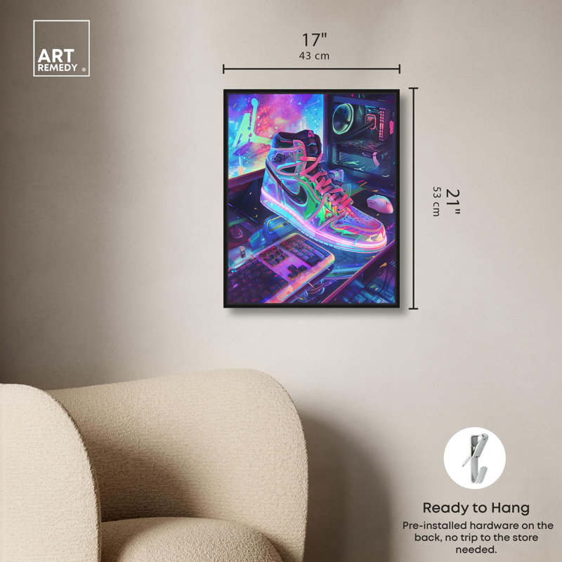 Art sur toile PC Sneaker, H 21 po x l 17 po x P 1,8 po, Cadre flottant noir