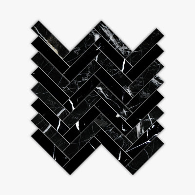 Nero Marquina Honed 1x4 Herringbone Marble Mosaic
