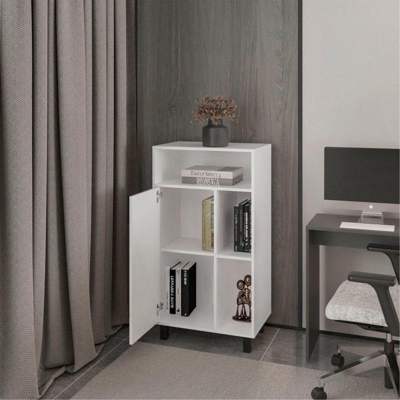 Armoire blanche avec rangement ouvert et 1 porte