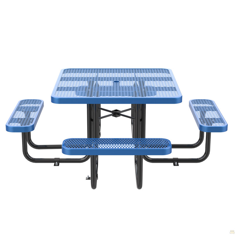 Table de pique-nique carrée bleue de 46 pouces avec trou pour parasol, Bleu