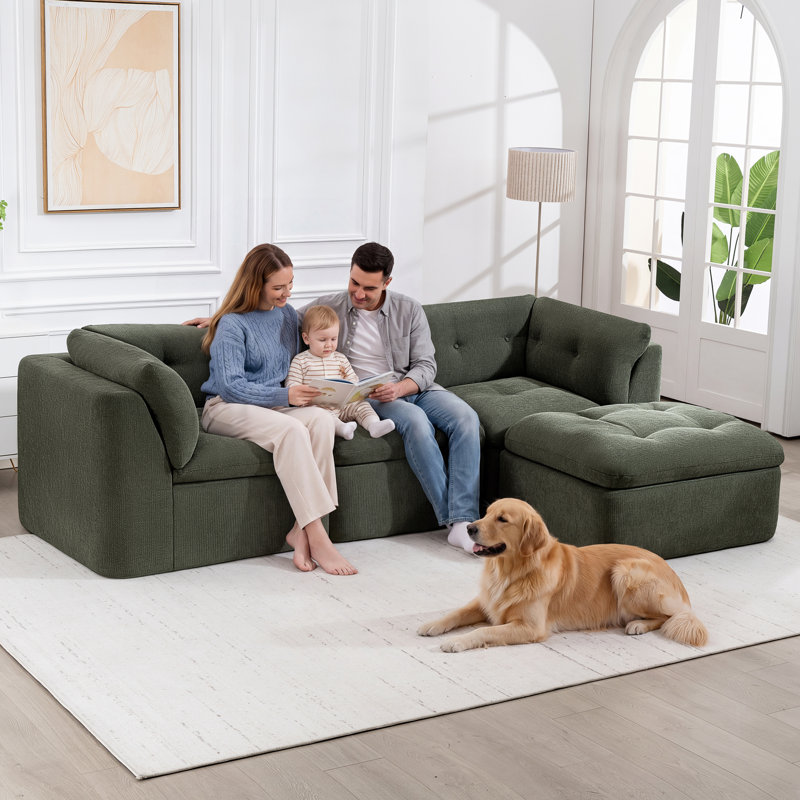 Canapé modulaire en L 112 po avec méridienne en L 112 po, Green