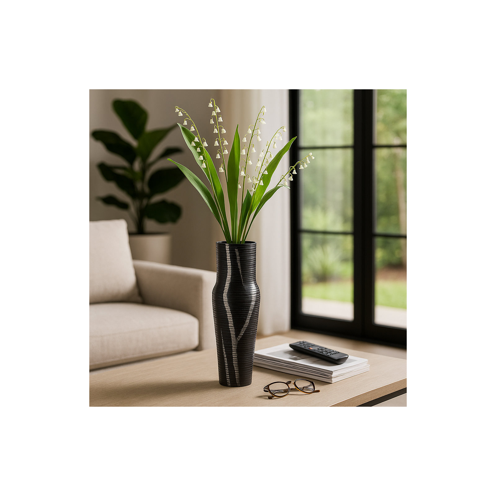 Rosey Patterned Grey Metal Vase, 17" H x 6" W x 6" D