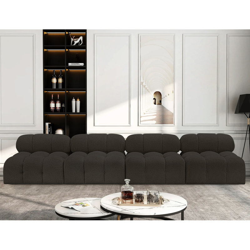 Ames Upholstered Sofa, Brown Boucle Fabric, 4 Armless