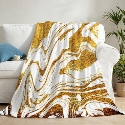 Jeté en flanelle dorée ultra douce, imprimé artistique Swirl