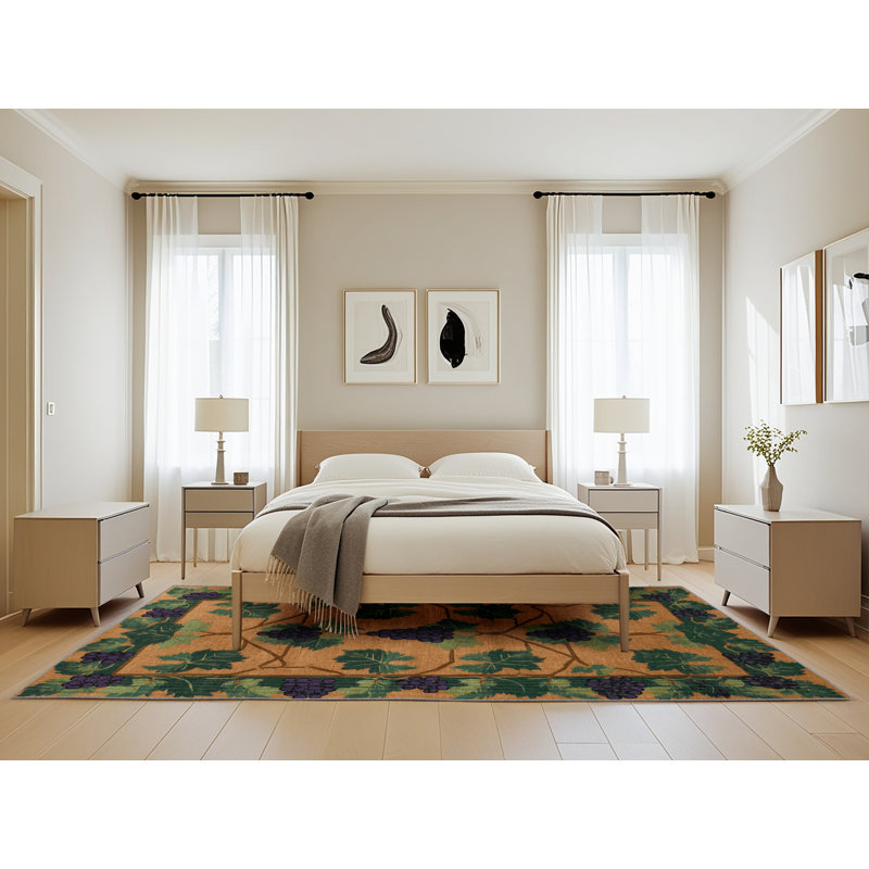 Tapis botanique brun lavable à la machine, Rectangle 5 pi x 8 pi