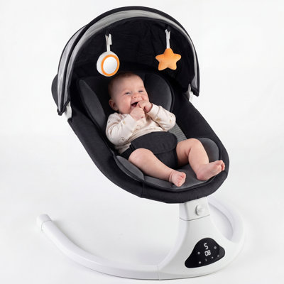 Electric Baby Swing with Remote Control - 5 Natural Motion Speeds, Detachable Seat Pad | Portable Infant Swing for Indoor/Outdoor Use (0-12M, 20lbs)(Black)