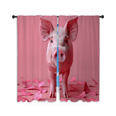 Cochon, rideaux de fenêtre, animal, adorable créature, rideaux - 2 panneaux