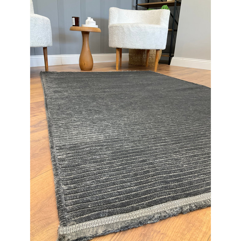 Luxurious Anthracite Chenille Carpet, 31.5 x 118.1 inches | 100% Chenille, 0.24 inches Thick | Antibacterial, Non-Slip Underside, Machine Washable | Perfect for Living Room, Bedroom, and Hallway Decor