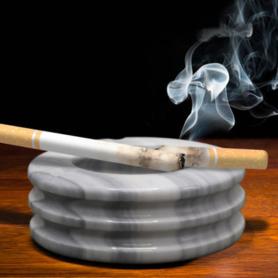 4" Polished Badal Grey Marble Ashtray, Handcrafted Natural Stone Decorative Catchall, Elegant Home Décor Piece