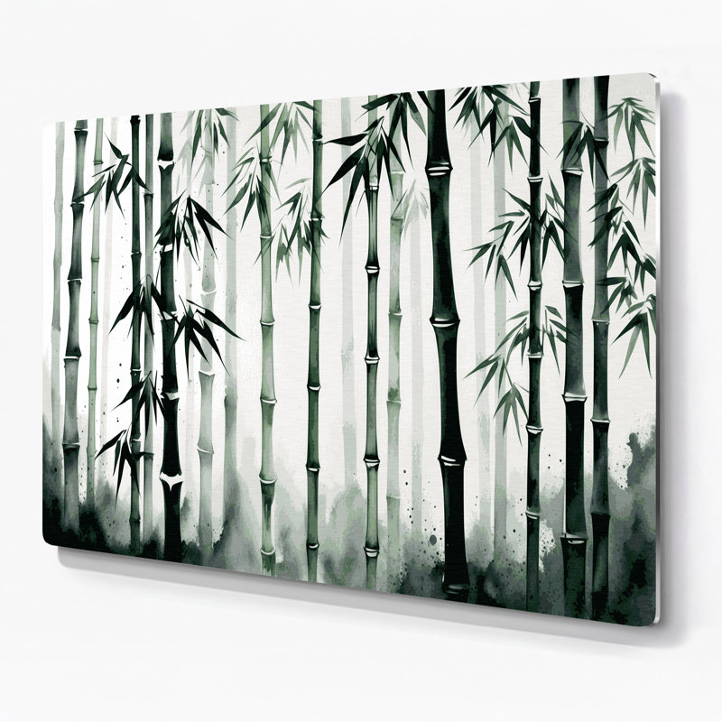 Art mural en métal botanique vert bambou, H 144 po x l 216 po x P 0,05 po