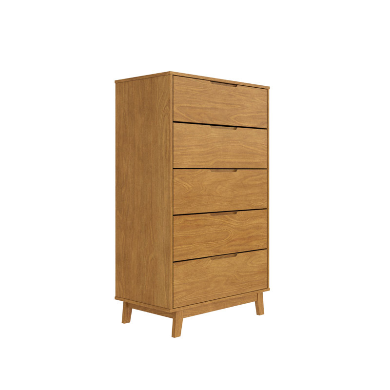Jerred 5 Drawer Solid Wood Chest, Caramel