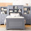 Lit plateforme simple avec armoire verticale tout-en-un et 4 tiroirs de chaque côté-393101199