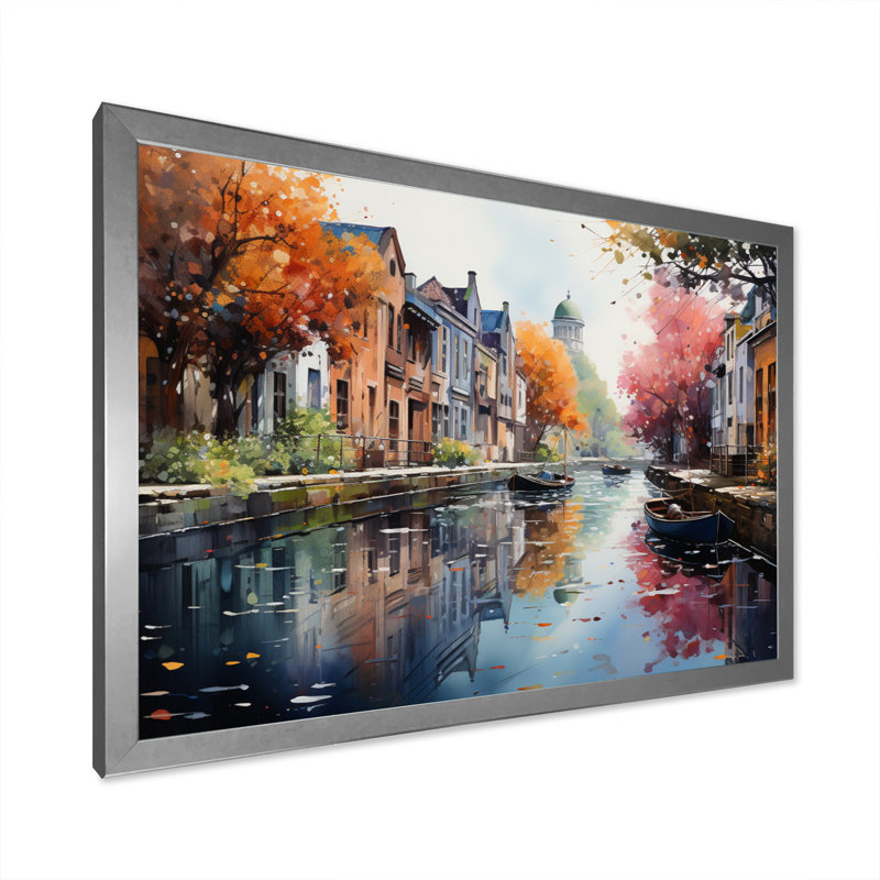 Pointillisme du canal rose vibrant - impression, H 24 po x l 32 po x P 1 po, Cadre photo argenté