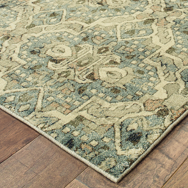 Tapis ivoire / bleu Salgado, Rectangle 9 pi 10 po x 12 pi 10 po