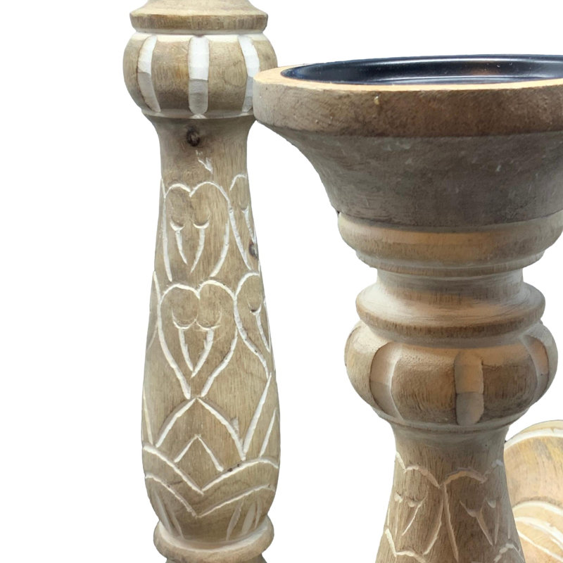 Ensemble de 3 porte-bougies Norfolk - Bois blanchi