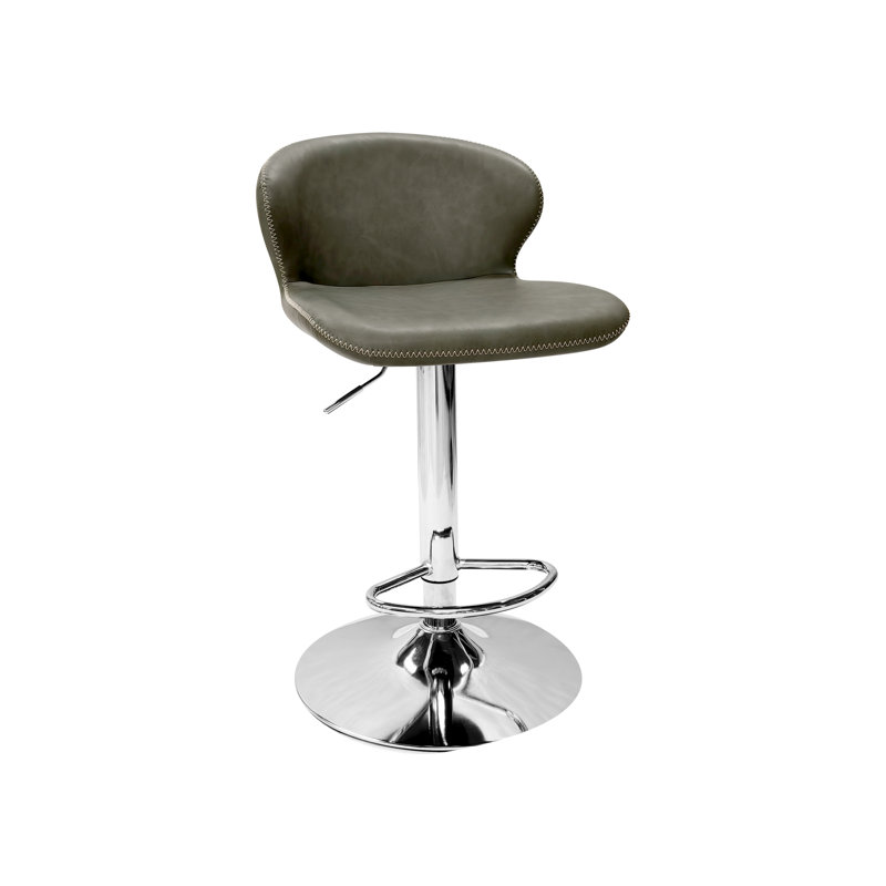 Raine 360° Swivel Vintage Faux Leather Adjustable Bar Stool, Green/Chrome