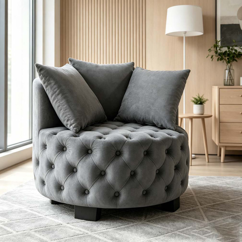 Chaise d'appoint contemporaine rembourrée et capitonnée, Dark Gray