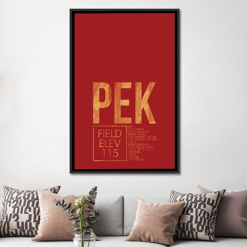 Art textuel sur toile "Pékin", H 26 po x l 18 po x P 1,5 po, Toile avec cadre noir, Pas de tapis