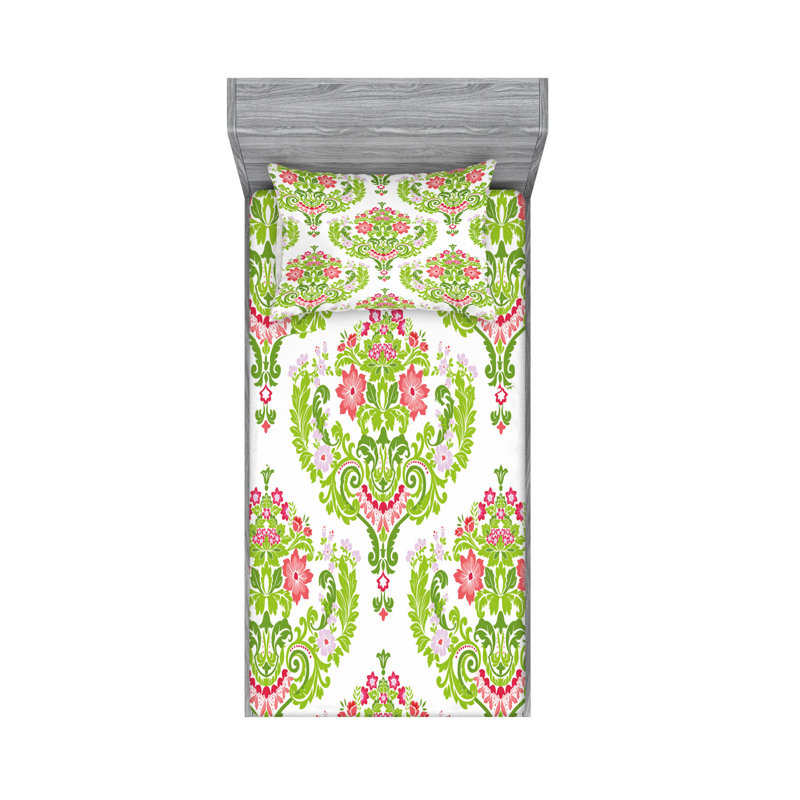 Microfiber Damask Sheet Set, Twin Sheet Set with Fitted Sheet