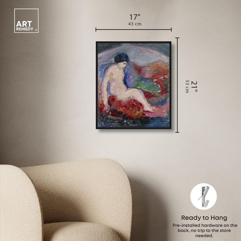 Paysage avec toile nue, figure féminine classique par Art Remedy, H 21 po x l 17 po, Cadre noir
