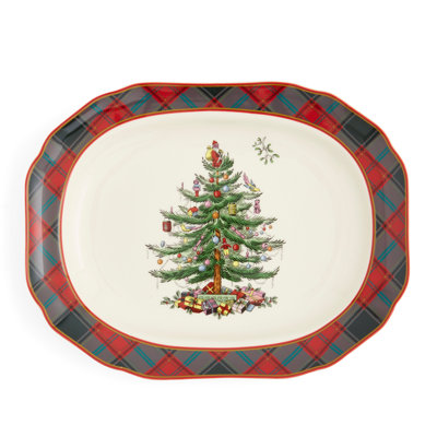 Spode Christmas Tree Tartan Rectangular Platter 14"