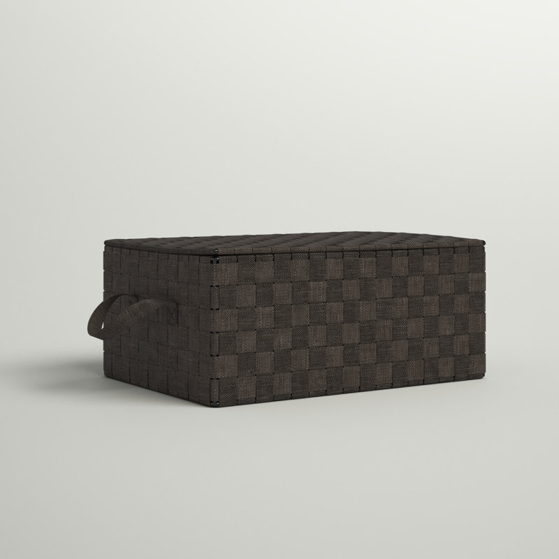 Espresso Woven Fabric Rectangle Storage Bin with Hinged Lid