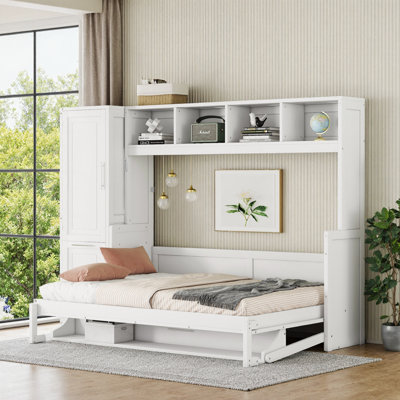 Full Murphy Bed with Side Wardrobe, Storage Drawers