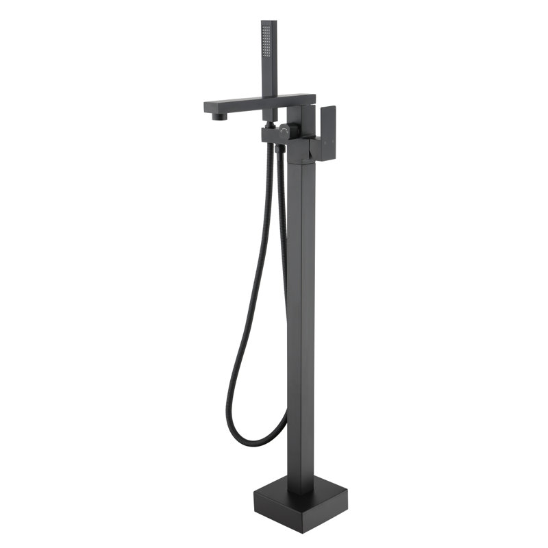 Robinet de baignoire autoportant à fixation au sol à haut débit avec pomme de douche à main et bec pivotant