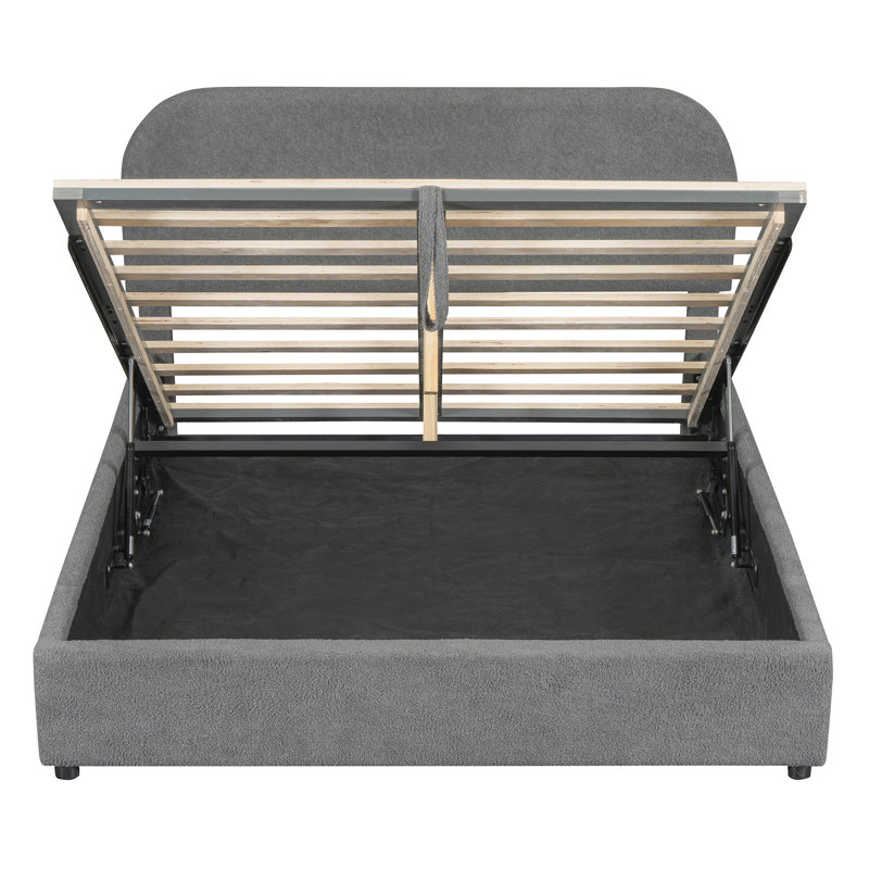 Lit plateforme pratique avec rangement hydraulique, aspect gris, revêtement élégant et doux, Grand lit