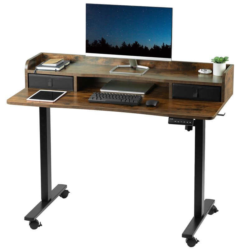Rustic Vintage Brown Adjustable Height Standing Desk with Drawers