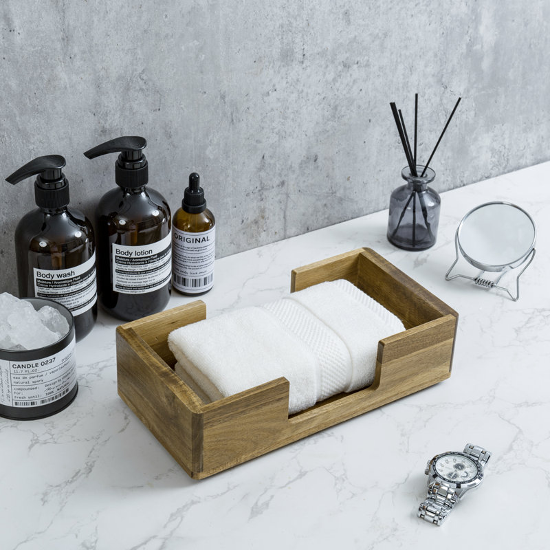 Acacia Wood Tabletop Folded Paper Storage Towel Tray