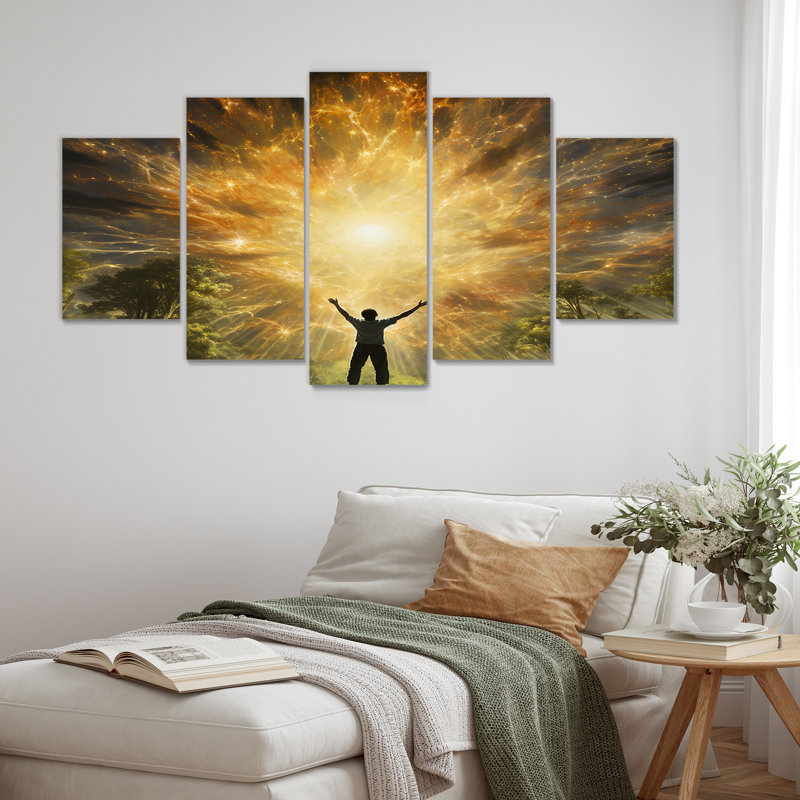«Wel Weling Universal Bliss - Art mural de paysage religieux pour le salon», 5 pièces, H 32 po x l 60 po
