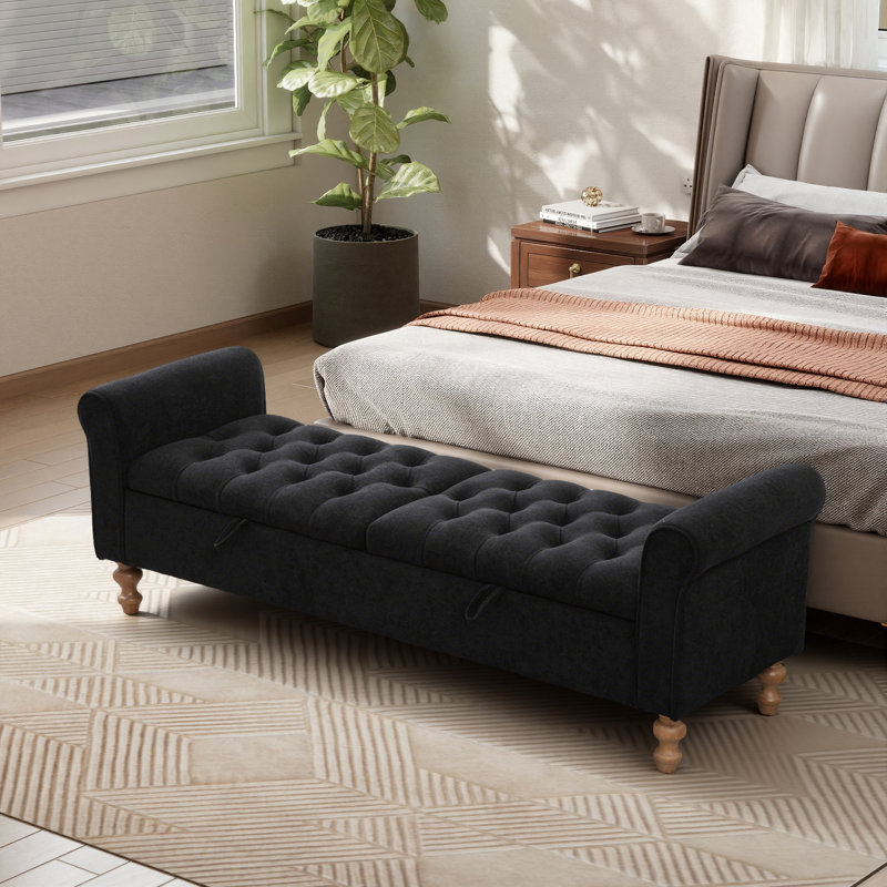 Banc de rangement rembourré l 65,7 po avec couvercles, Noir