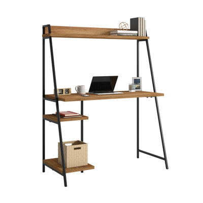 Bureau d'ordinateur moderne avec huche, finition brune