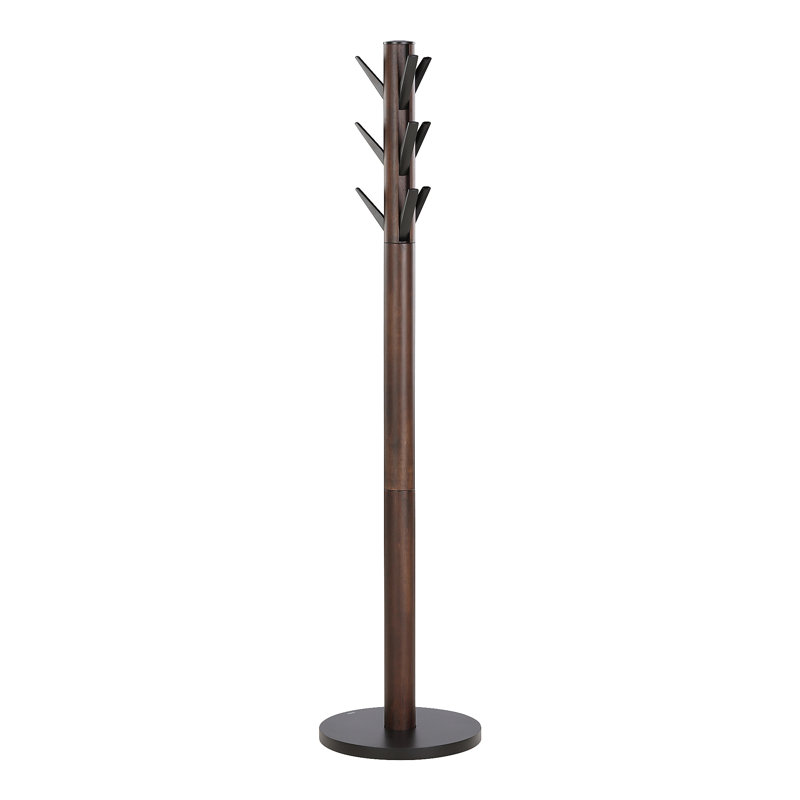 Flapper 9-Hook Freestanding Coat Rack, Solid Wood with Flip-Down Hooks for Entryway, Bedroom, Office, Black/Walnut