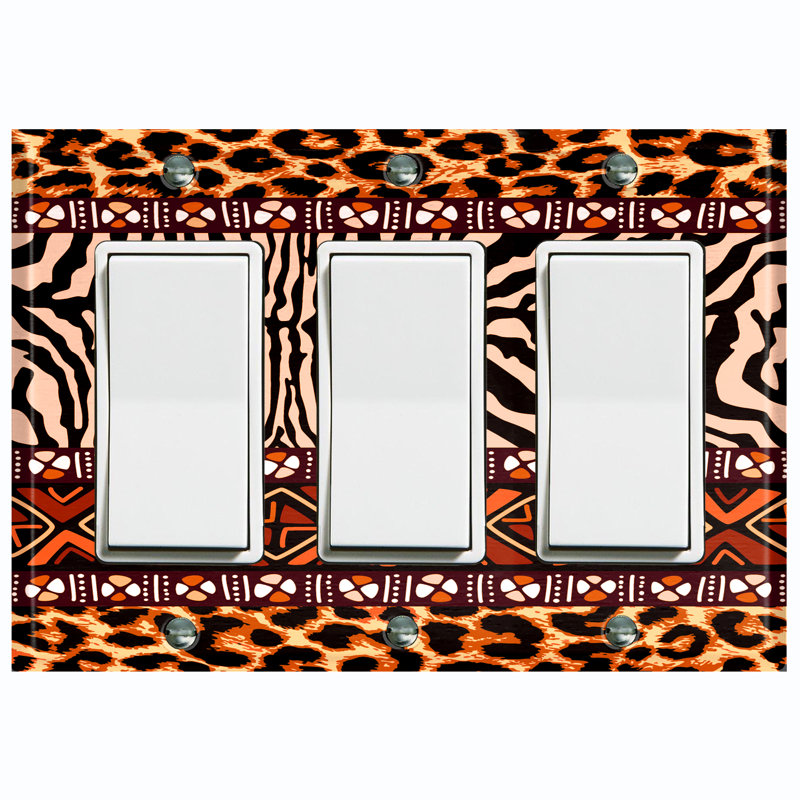 Couvercle de prise en métal pour interrupteur de lumière (motif safari tribal guépard africain - bascule simple)